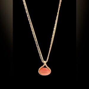 Pink Stone Pendant  Necklace Silver Tone Vintage 20”
